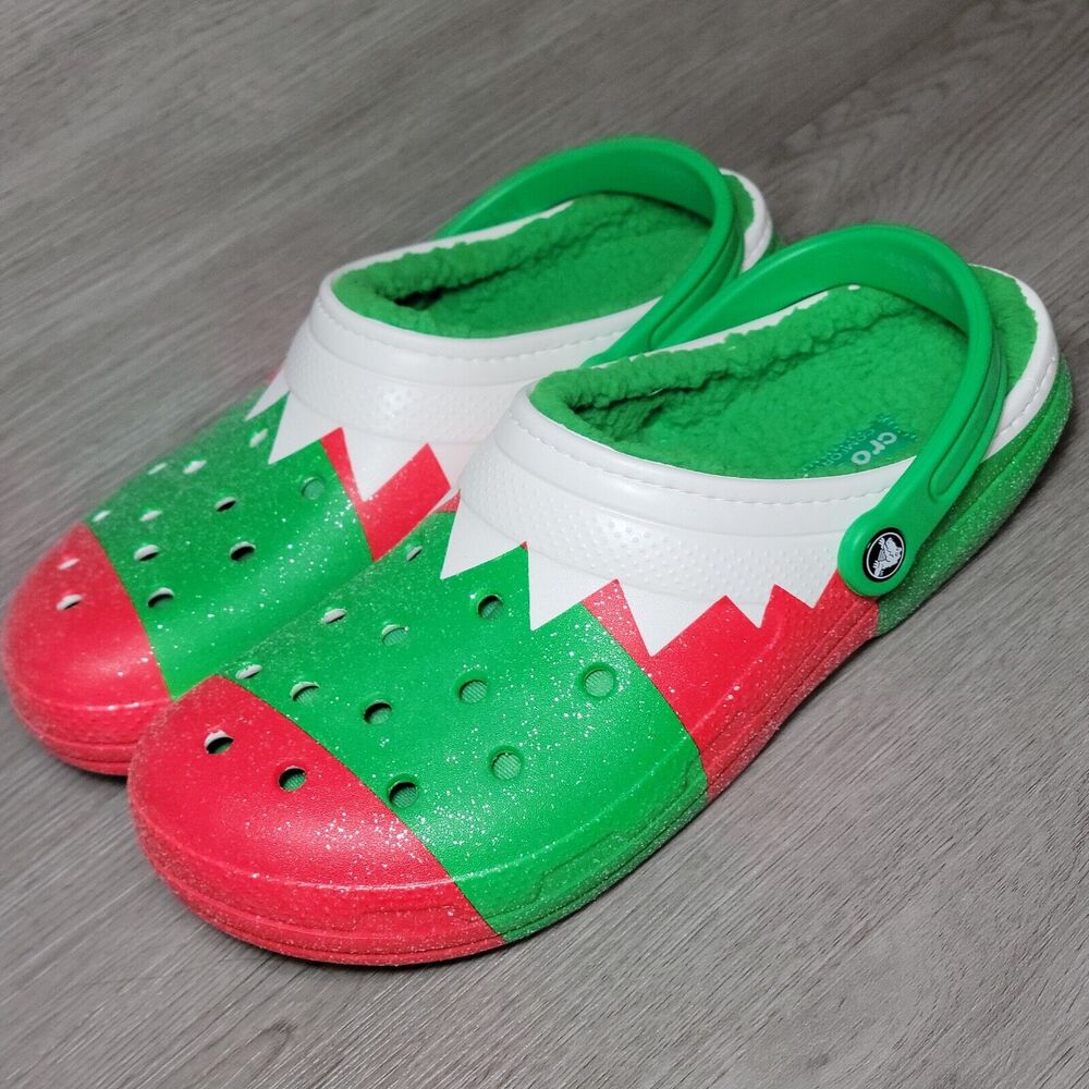 Crocs Unisex Classic Christmas Holiday Fuzzy Lined Clogs Sandals 13 Dual Comfort
